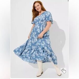 Torrid Maxi Chambray Hi-Low V-Neck Dress